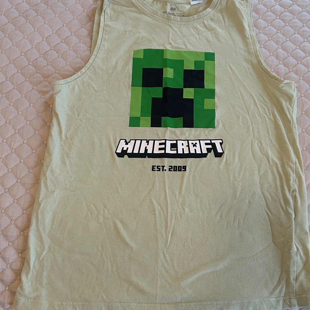 H&M  Boys Minecraft Olive Green Sleeveless T-Shirt